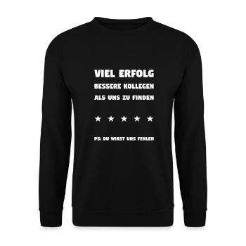 Abschiedsgeschenk Arbeitskollege - viel Erfolg - Unisex Pullover - Schwarz - Vorne - Alina (178cm) & Michal (187cm)