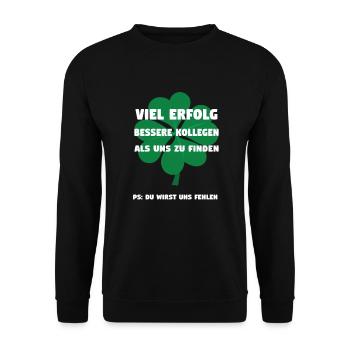 Abschiedsgeschenk Arbeitskollegin Arbeitskollege - Unisex Pullover - Schwarz - Vorne - Alina (178cm) & Michal (187cm)