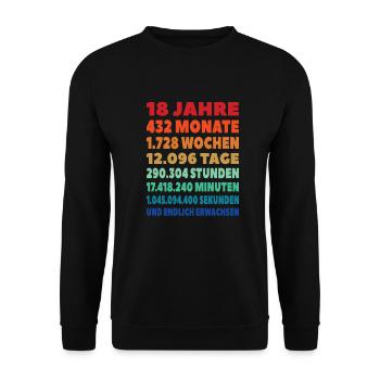 18. Geburtstag Geschenk lustig - endlich erwachsen - Unisex Pullover - Schwarz - Vorne - Alina (178cm) & Michal (187cm)