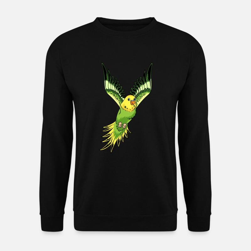 Schöner bunter Wellensittich fliegt. Design - Unisex Pullover - Schwarz