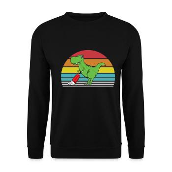 Lustiger T-rex mit Staubsauger - Unisex Pullover - Schwarz - Vorne - Alina (178cm) & Michal (187cm)