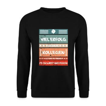 Abschiedsgeschenk für Arbeitskollegen - Unisex Pullover - Schwarz - Vorne - Alina (178cm) & Michal (187cm)