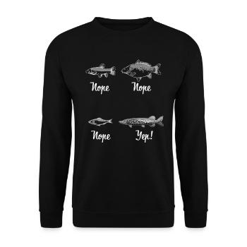 Hechte Hecht Angler Nope Nope Yep Zu Hechten - Unisex Pullover - Schwarz - Vorne - Alina (178cm) & Michal (187cm)