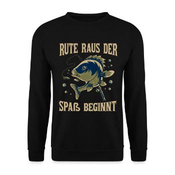 Rute Raus Der Spass Beginnt Angeln Fischer Für - Unisex Pullover - Schwarz - Vorne - Alina (178cm) & Michal (187cm)