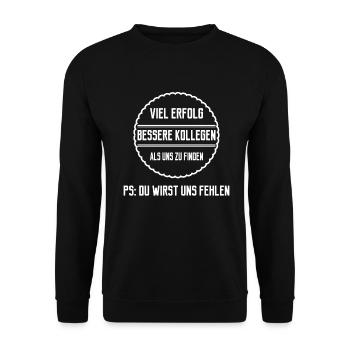 Abschiedsgeschenk Kollege und Mitarbeiter - Unisex Pullover - Schwarz - Vorne - Alina (178cm) & Michal (187cm)