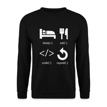 Programmierer Entwickler - Eat Sleep Code Repeat - Unisex Pullover - Schwarz - Vorne - Alina (178cm) & Michal (187cm)