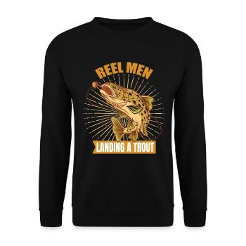 Forelle Angler Spruch zum Angeln Fliegenfischen - Unisex Pullover - Schwarz - Vorne - Alina (178cm) & Michal (187cm)