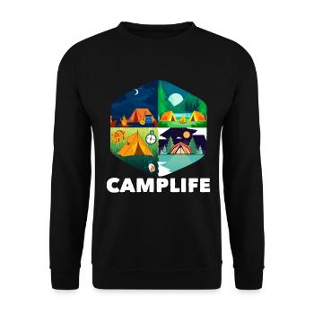Tent Camper Outdoor Camping - Unisex Pullover - Schwarz - Vorne - Alina (178cm) & Michal (187cm)