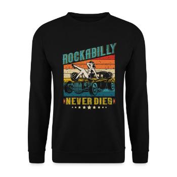 Vintage 50s RnR Design - Rockabilly never dies - Unisex Pullover - Schwarz - Vorne - Alina (178cm) & Michal (187cm)