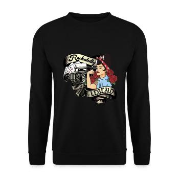 Vintage 50s RnR Design - Rockabilly Legend - Unisex Pullover - Schwarz - Vorne - Alina (178cm) & Michal (187cm)