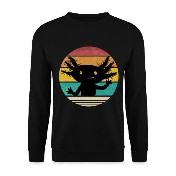 Axolotl Retro Amphibien Art Geschenk Kinder Teens - Unisex Pullover - Schwarz - Vorne - Alina (178cm) & Michal (187cm)