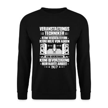 Veranstaltungstechniker Event Technician - Unisex Pullover - Schwarz - Vorne - Alina (178cm) & Michal (187cm)