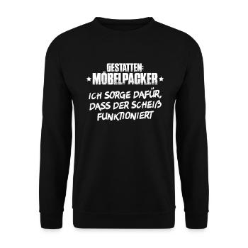 Möbelpacker Umzugsunternehmen Umzugshelfer Mover - Unisex Pullover - Schwarz - Vorne - Alina (178cm) & Michal (187cm)