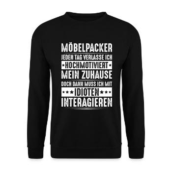 Möbelpacker Umzugsunternehmen Umzugshelfer Mover - Unisex Pullover - Schwarz - Vorne - Alina (178cm) & Michal (187cm)