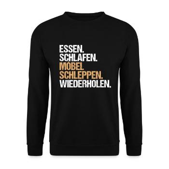 Möbelpacker Umzugsunternehmen Umzugshelfer Mover - Unisex Pullover - Schwarz - Vorne - Alina (178cm) & Michal (187cm)