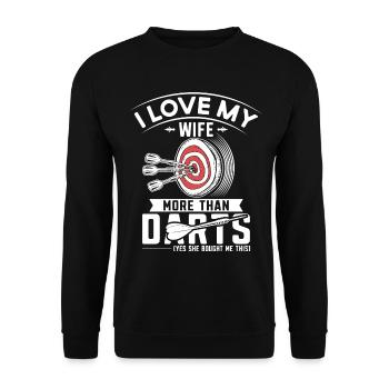 Dart Darts - I love my wife more than Darts - Unisex Pullover - Schwarz - Vorne - Alina (178cm) & Michal (187cm)