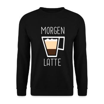 Morgen Latte Macchiato Lustige Kaffee Wortspiele - Unisex Pullover - Schwarz - Vorne - Alina (178cm) & Michal (187cm)
