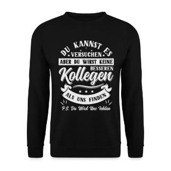 Abschiedsgeschenk Kollegen Jobwechsel - Unisex Pullover - Schwarz - Vorne - Alina (178cm) & Michal (187cm)