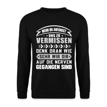 Abschiedsgeschenk Kollegen Jobwechsel - Unisex Pullover - Schwarz - Vorne - Alina (178cm) & Michal (187cm)