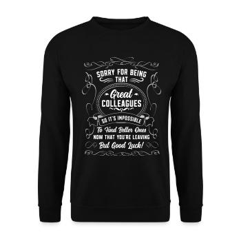 Abschiedsgeschenk Kollegen Jobwechsel - Unisex Pullover - Schwarz - Vorne - Alina (178cm) & Michal (187cm)
