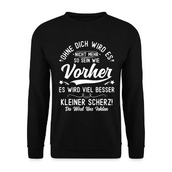 Abschiedsgeschenk Kollegen Jobwechsel - Unisex Pullover - Schwarz - Vorne - Alina (178cm) & Michal (187cm)