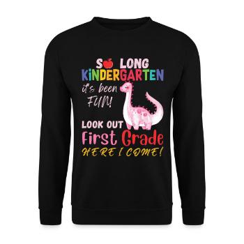 So lange Kindergarten hat es Spaß gemacht, pass auf 1st auf - Unisex Pullover - Schwarz - Vorne - Alina (178cm) & Michal (187cm)