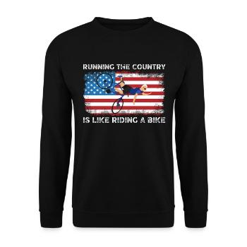 Running the country is like riding a bike, funny - Unisex Sweatshirt - black - Front - Alina (178cm) & Michal (187cm)