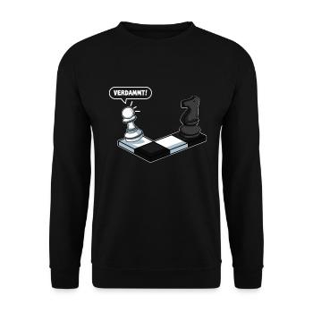 Lustiges Schachspieler Schachfiguren Schachspiel - Unisex Pullover - Schwarz - Vorne - Alina (178cm) & Michal (187cm)