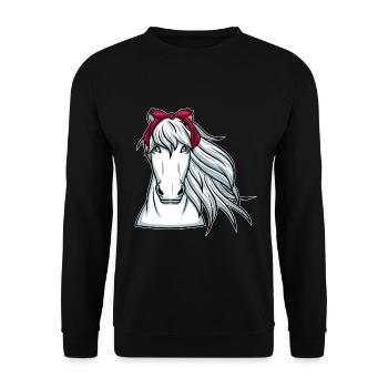 White Horse with Bandana Horses - Unisex Sweatshirt - black - Front - Alina (178cm) & Michal (187cm)