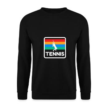 Tennis Retro Design Tennisfans Tennisspieler 80s - Unisex Pullover - Schwarz - Vorne - Alina (178cm) & Michal (187cm)