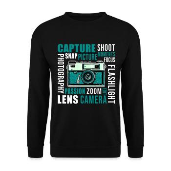 Photography Camera Lens Retro - Unisex Pullover - Schwarz - Vorne - Alina (178cm) & Michal (187cm)