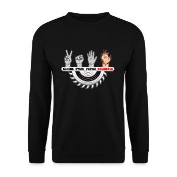 Stein Schere Papier Kreissäge Schreiner Tischler - Unisex Pullover - Schwarz - Vorne - Alina (178cm) & Michal (187cm)