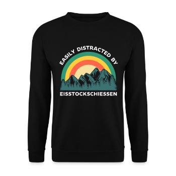 Leicht abgelenkt von Eisstockschiessen - Unisex Pullover - Schwarz - Vorne - Alina (178cm) & Michal (187cm)