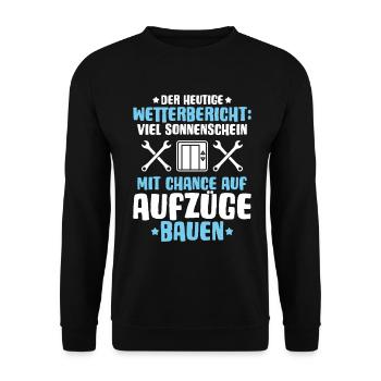 Aufzugsmonteur Aufzugsmechaniker Elevator Mechanic - Unisex Pullover - Schwarz - Vorne - Alina (178cm) & Michal (187cm)