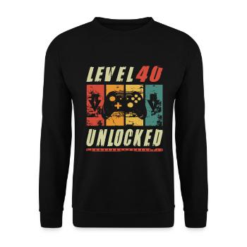Niveau 40 Joueur débloqué présentant un cadeau de 40e anniversaire - Sweat-shirt Unisexe - noir - Devant - Alina (178cm) & Michal (187cm)