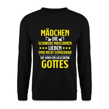 Baugeräteführer Kranführer Baggerfahrer Baugeräte - Unisex Pullover - Schwarz - Vorne - Alina (178cm) & Michal (187cm)
