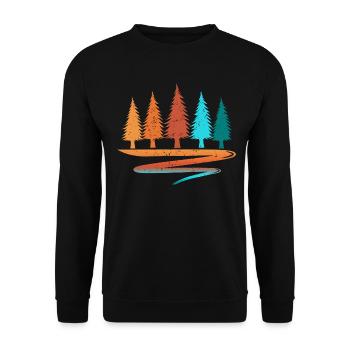 Retro Wald Outdoor Wandern Natur - Unisex Pullover - Schwarz - Vorne - Alina (178cm) & Michal (187cm)