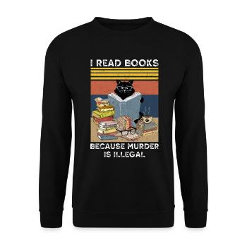 Bücherwurm, Booktrovert T-Shirt, Katzenliebhaber, - Unisex Pullover - Schwarz - Vorne - Alina (178cm) & Michal (187cm)