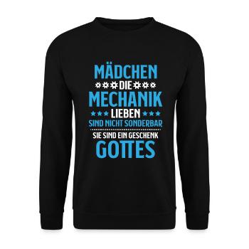 Mechaniker Mechanikerin Mechanik Mechanic - Unisex Pullover - Schwarz - Vorne - Alina (178cm) & Michal (187cm)