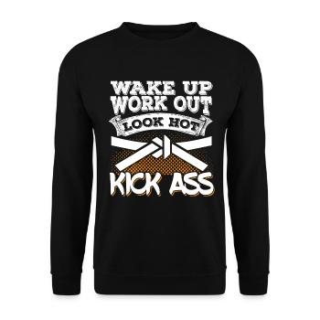 Karate Black Belt Gi Uniform Wake - Unisex Pullover - Schwarz - Vorne - Alina (178cm) & Michal (187cm)