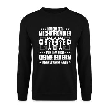 Mechatroniker Mechatronik Mechatronics Engineer - Unisex Pullover - Schwarz - Vorne - Alina (178cm) & Michal (187cm)
