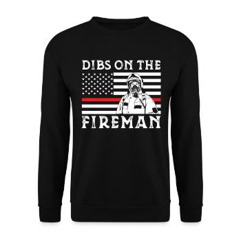 Retro Groovy Dibs On The Fireman, drôle - Sweat-shirt Unisexe - noir - Devant - Alina (178cm) & Michal (187cm)