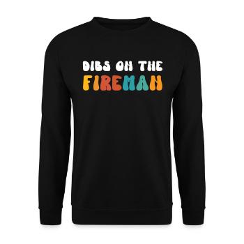 Retro Groovy Dibs On The Fireman, drôle - Sweat-shirt Unisexe - noir - Devant - Alina (178cm) & Michal (187cm)