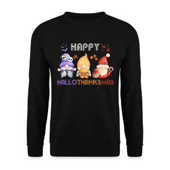 Happy HaloThanksMas, Halloween, Thanksgiving, - Unisex Pullover - Schwarz - Vorne - Alina (178cm) & Michal (187cm)