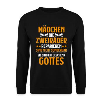 Zweiradmechatroniker Motorrad Motorcycle Mechanic - Unisex Pullover - Schwarz - Vorne - Alina (178cm) & Michal (187cm)