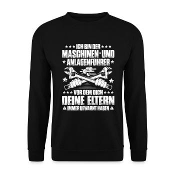 Maschinen- und Anlagenführer Maschinenführer - Unisex Pullover - Schwarz - Vorne - Alina (178cm) & Michal (187cm)