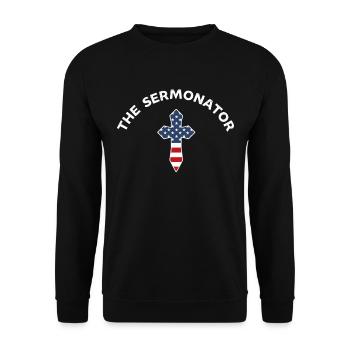 The Sermonator , Funny Preacher Gifts, Pastor, - Unisex Sweatshirt - black - Front - Alina (178cm) & Michal (187cm)