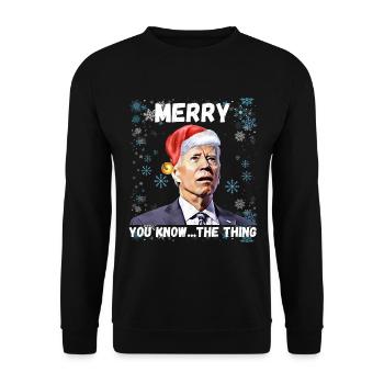 Merry You Know The Thing, Weihnachten Biden 2022, - Unisex Pullover - Schwarz - Vorne - Alina (178cm) & Michal (187cm)