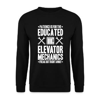 Aufzugsmonteur Aufzugsmechaniker Elevator Mechanic - Unisex Pullover - Schwarz - Vorne - Alina (178cm) & Michal (187cm)