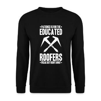 Dachdecker Dachdeckerei Dachdecken Roofer Roofing - Unisex Pullover - Schwarz - Vorne - Alina (178cm) & Michal (187cm)